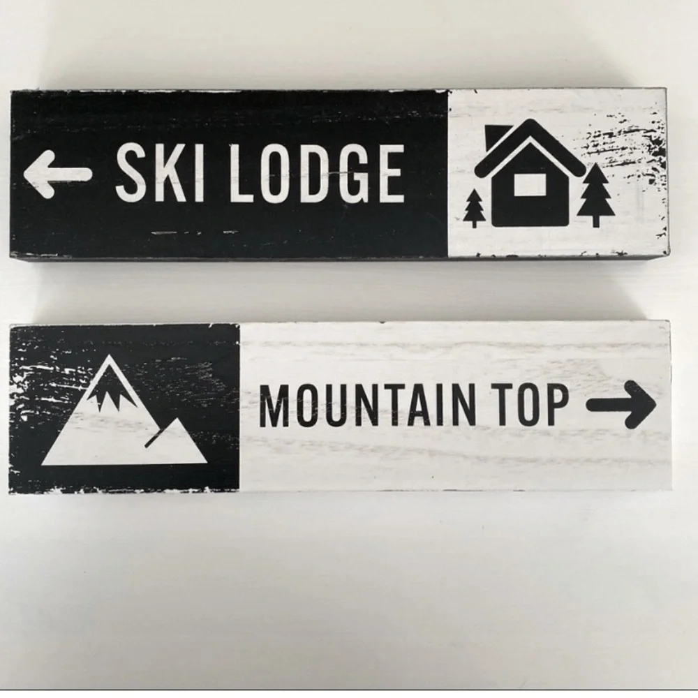 2 Target bullseye ski lodge & moutain top signs RUSTIC WOODEN WINTER DECOR set